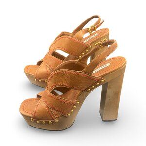 Miu Miu size 41 tan leather platform sandal